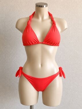 Red Triangle Bikini Set – Size Small 🧡🔥